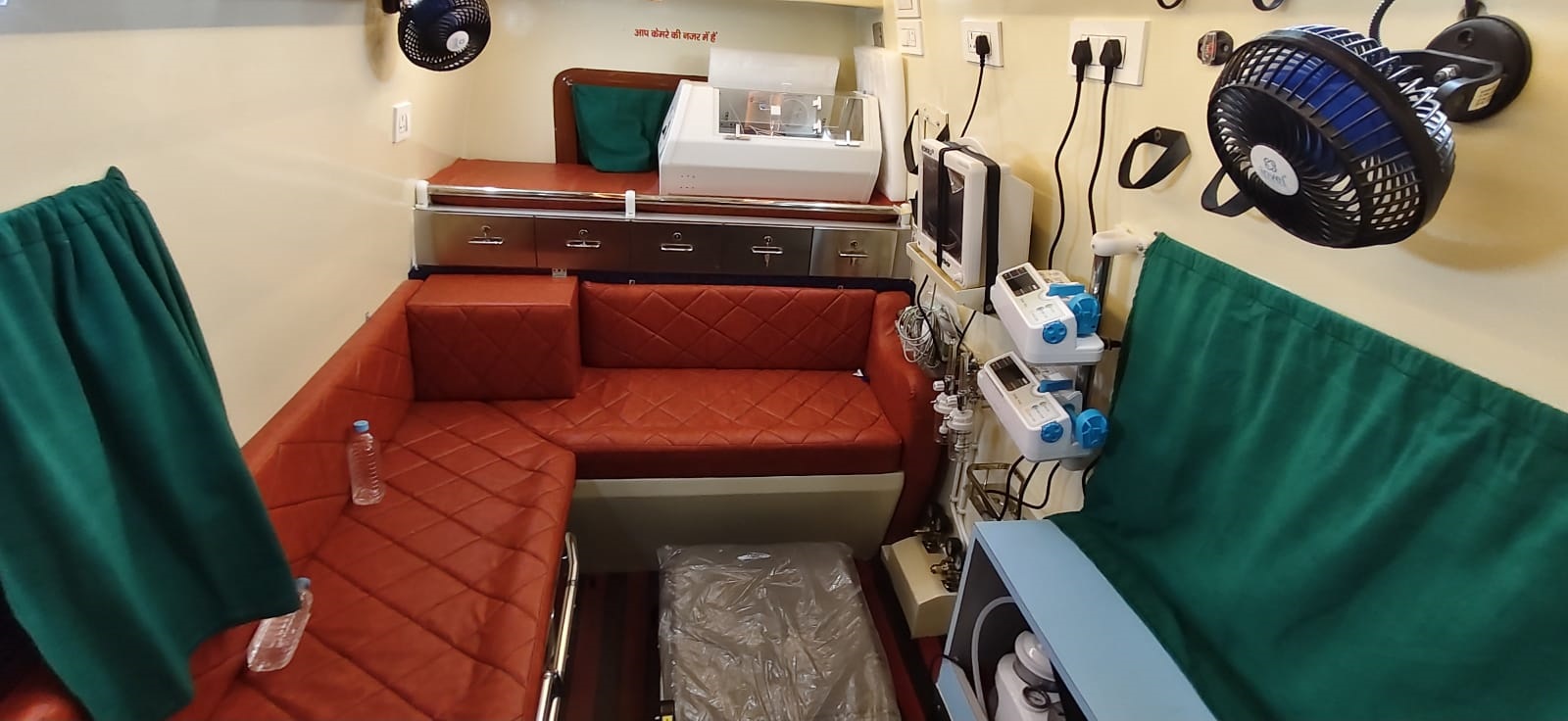 Interior of a Trivedi ambulance with medical equipment